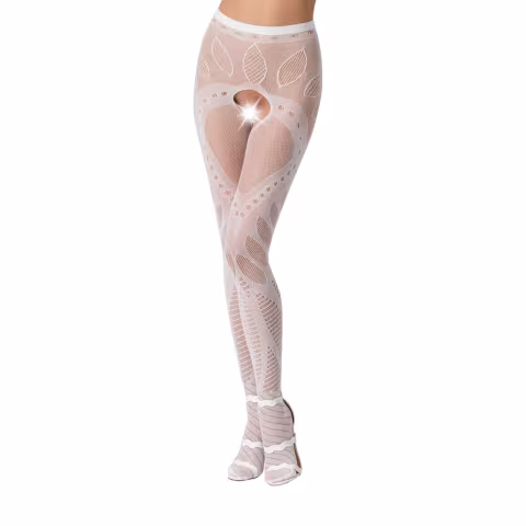 Еротичні колготки-бодістокінг Passion S007 white, гарні ажурні колготки з вирізом