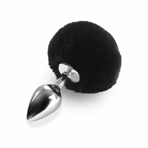 Металева анальна пробка М Art of Sex - Metal Butt plug Rabbit Tail Black, діаметр 3,4 см