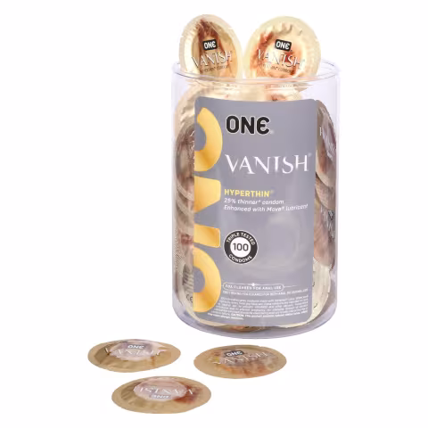 Набір презервативів ONE Vanish Hyperthin, 100 шт, ультратонкі, зі змазкою, паковання-тубус
