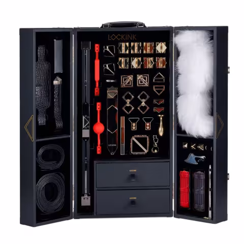 БДСМ-набір LOCKINK All-in-1 BDSM Play Kit, чорний, шкіра з тисненням, предмети для бондажу, шибарі, ваксплею