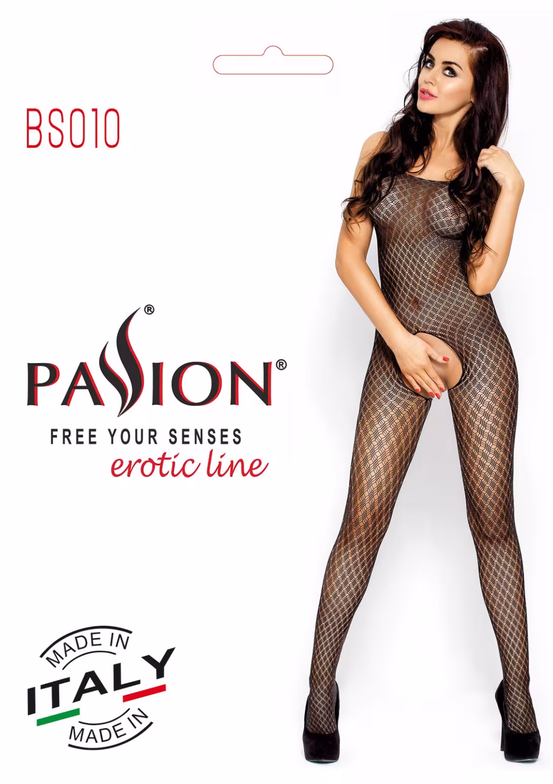 Бодістокінг Passion BS010 black, комбінезон, дрібна сіточка — фото 4