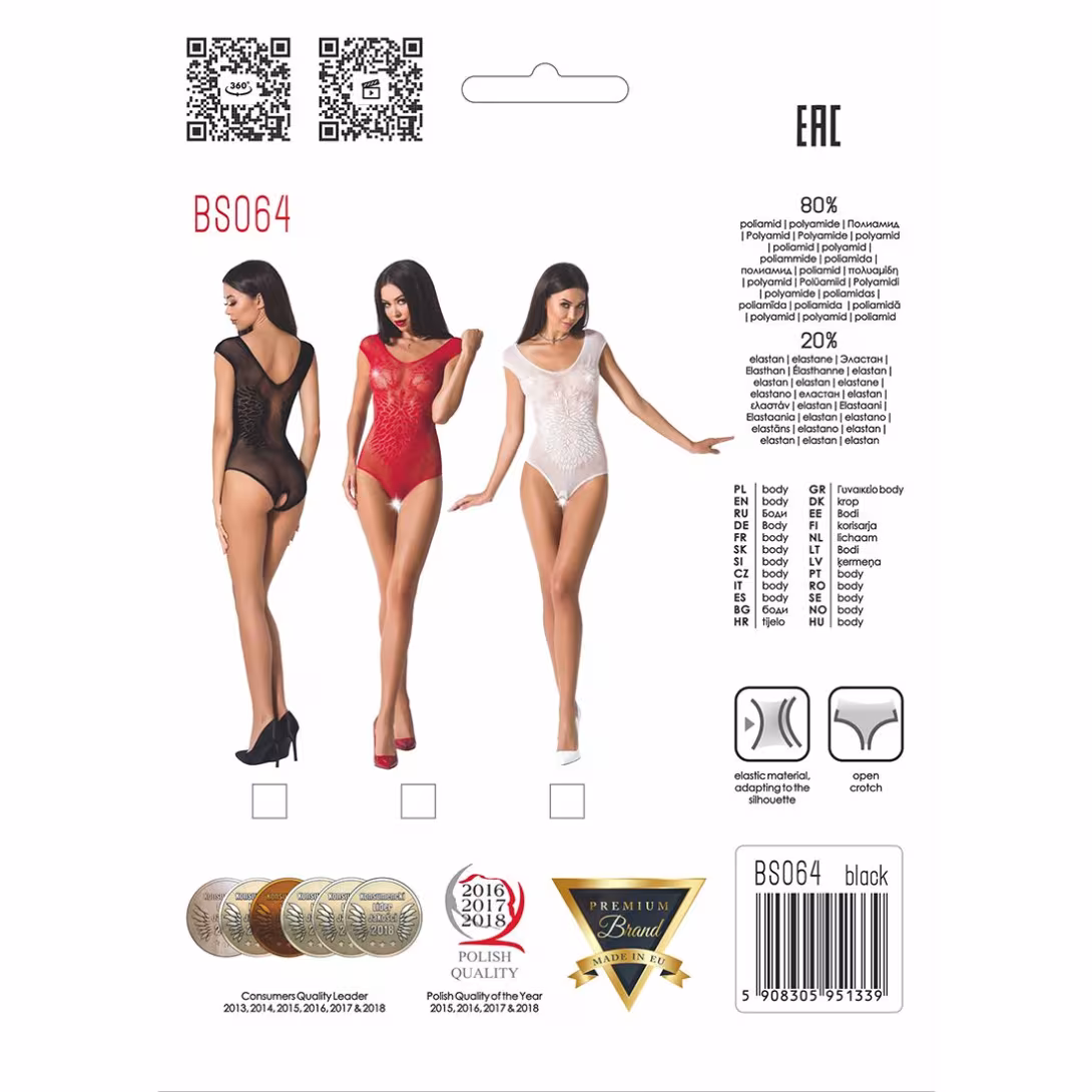 Бодістокінг Passion BS064 One Size, White, боді, закрите плече, відкритий доступ — фото 4
