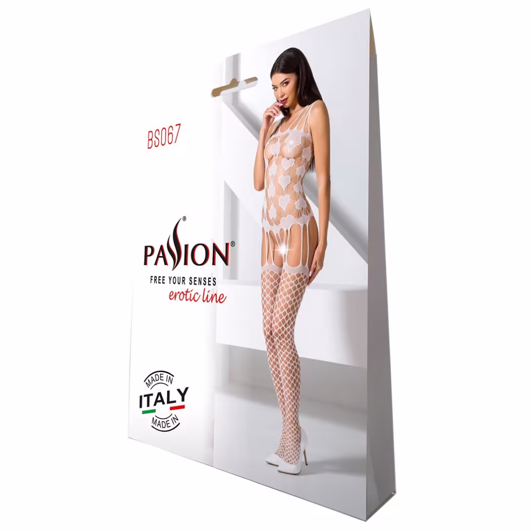 Бодістокінг Passion BS067 white, комбінезон, імітація панчох і топа на бретелях — фото 5