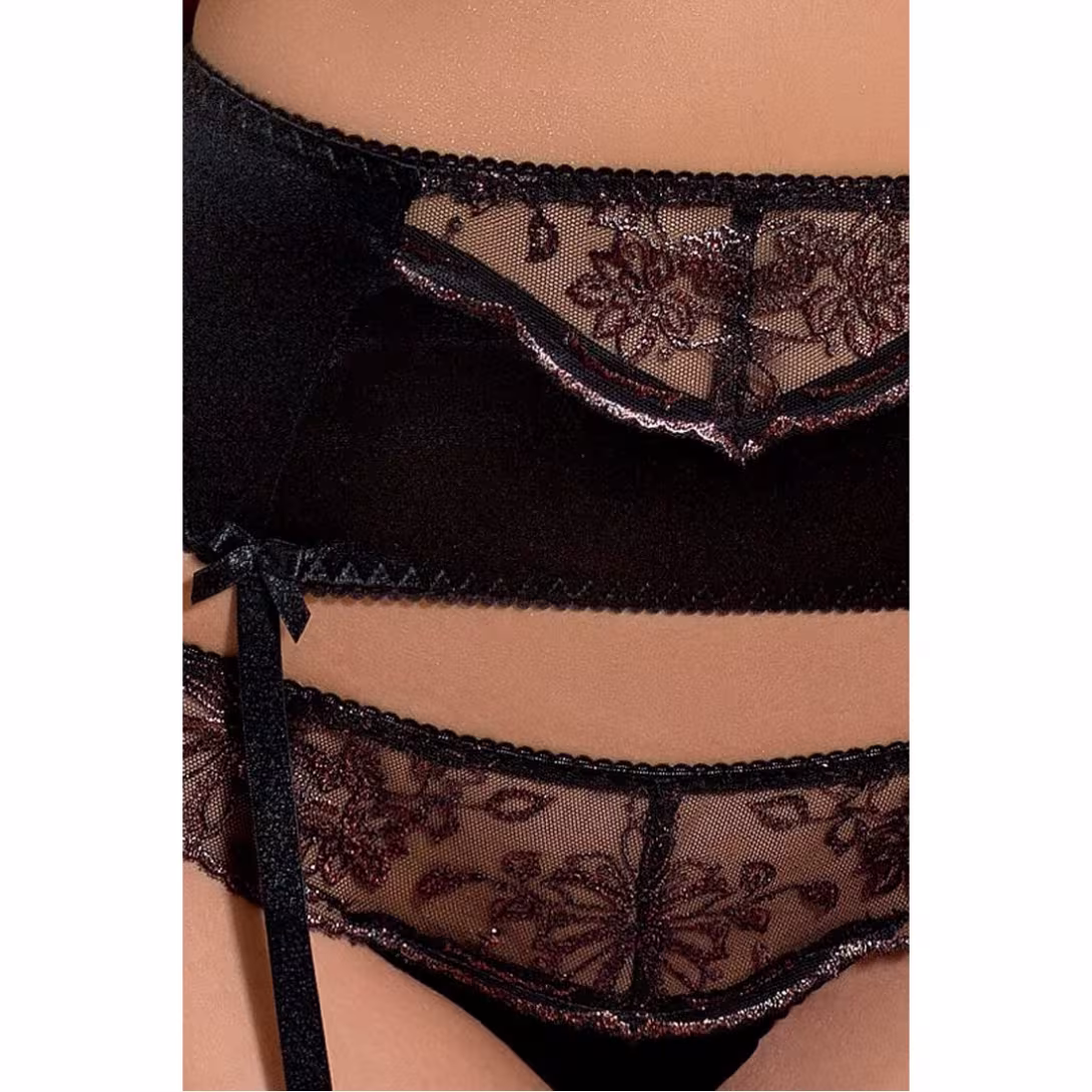 Комплект білизни Passion Exclusive BRIDA SET OpenBra 2XL/3XL black трусики-танга пояс відкритий ліф — фото 3