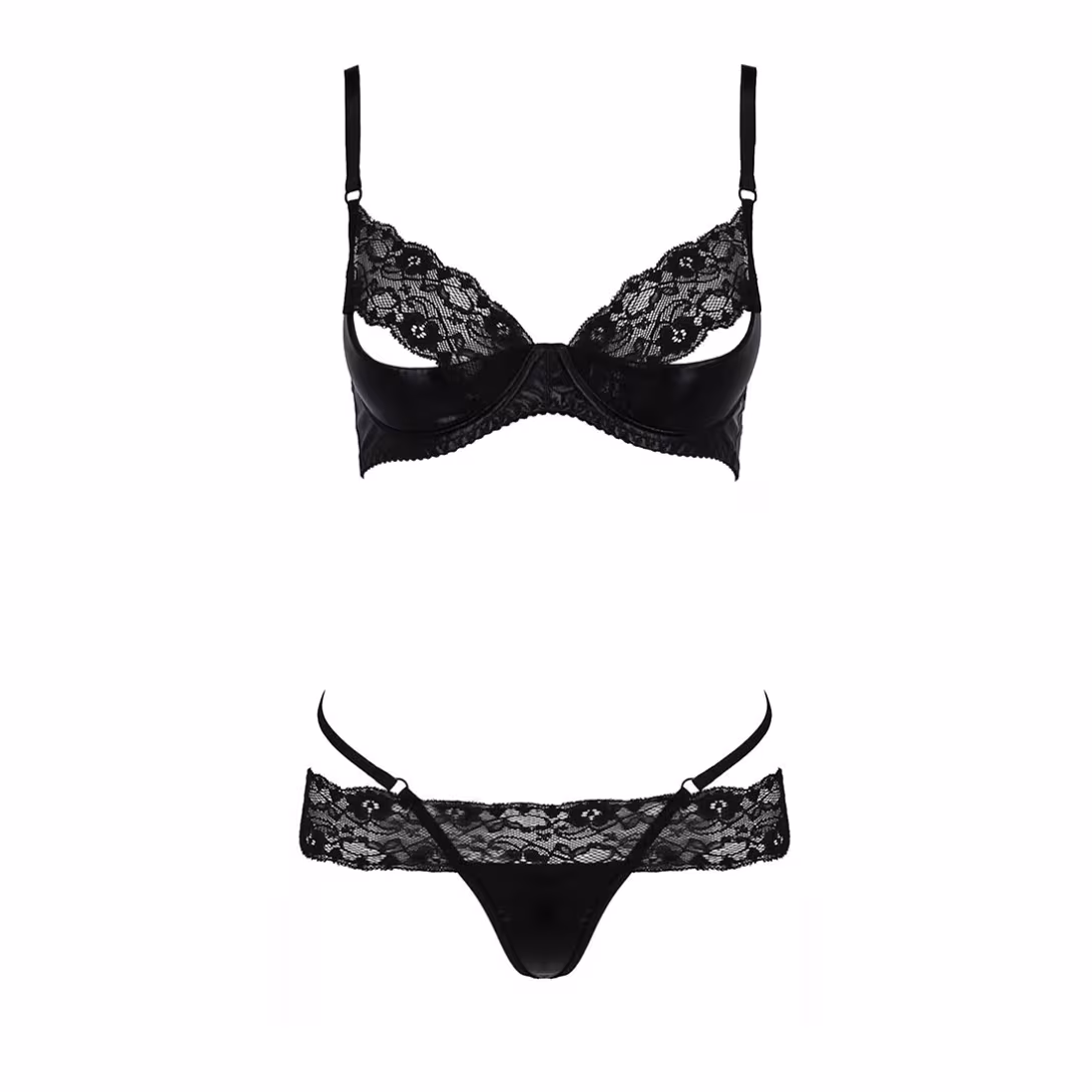 Комплект білизни Passion Exclusive NORTH SET L/XL, black, ліф і трусики з елементами під латекс — фото 5