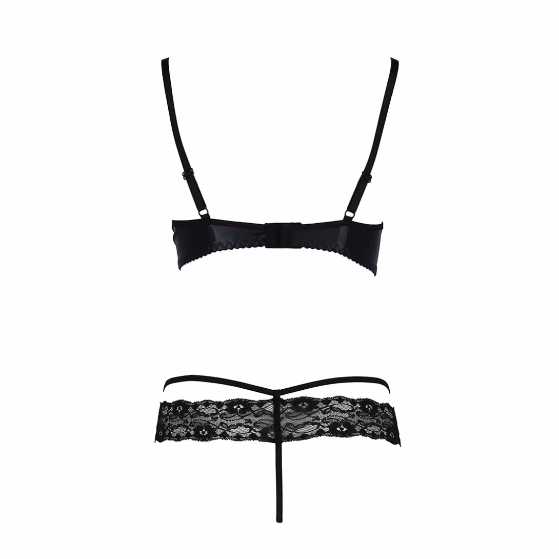 Комплект білизни Passion Exclusive NORTH SET L/XL, black, ліф і трусики з елементами під латекс — фото 6
