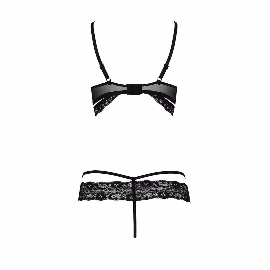 Комплект білизни Passion Exclusive SARIA SET OpenBra S/M, black, стрепи, відкритий ліф, стрінги — фото 6