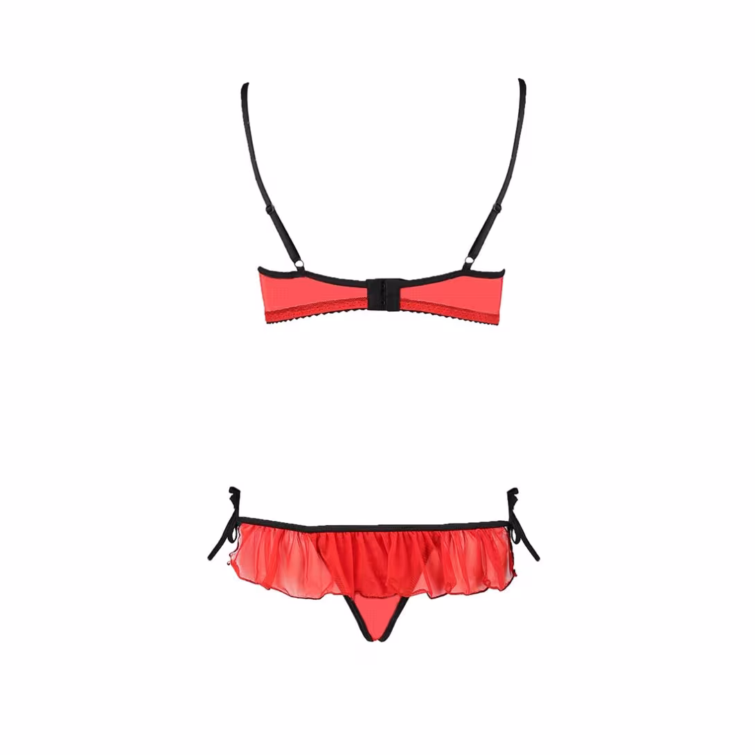 Комплект білизни Passion Exclusive CHERRY SET OpenBra XXL/XXXL red, відкритий ліф, трусики-спідничка — фото 6