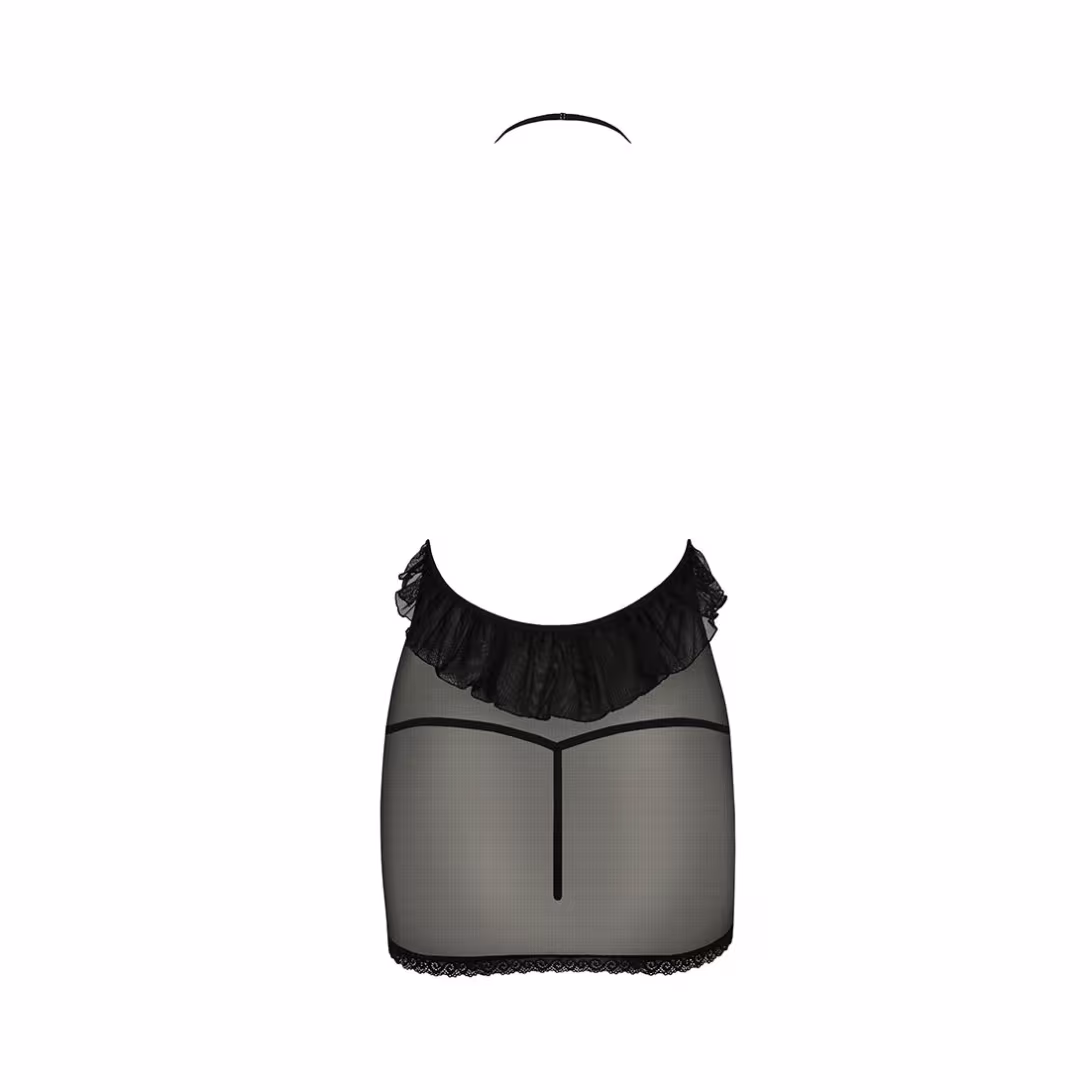 Сорочка прозора приталена Passion ERZA CHEMISE S/M, black, трусики — фото 4