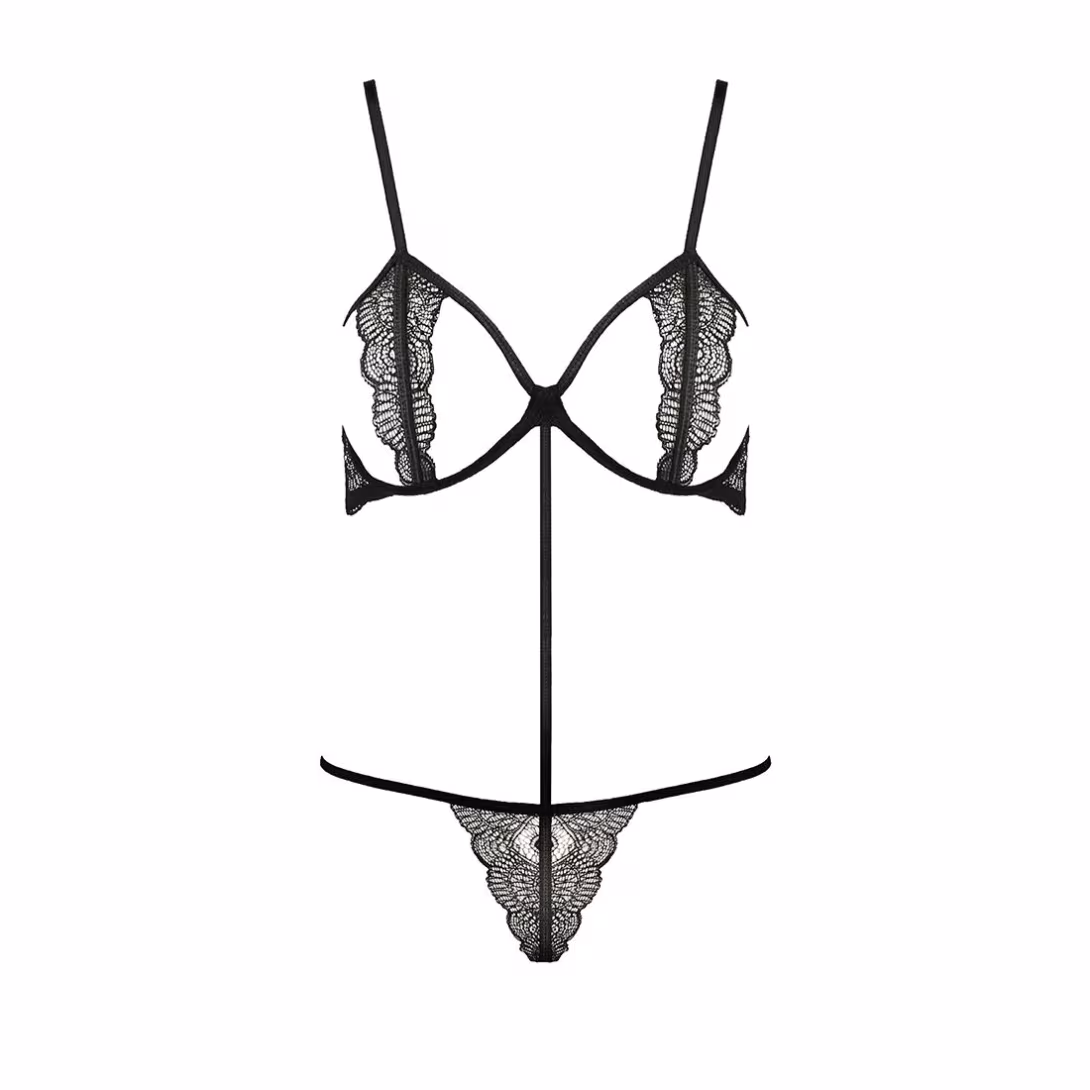 Комплект білизни Passion Exclusive QUENTRIS BIKINI L/XL, black, стрінги і напіввідкритий ліф — фото 5