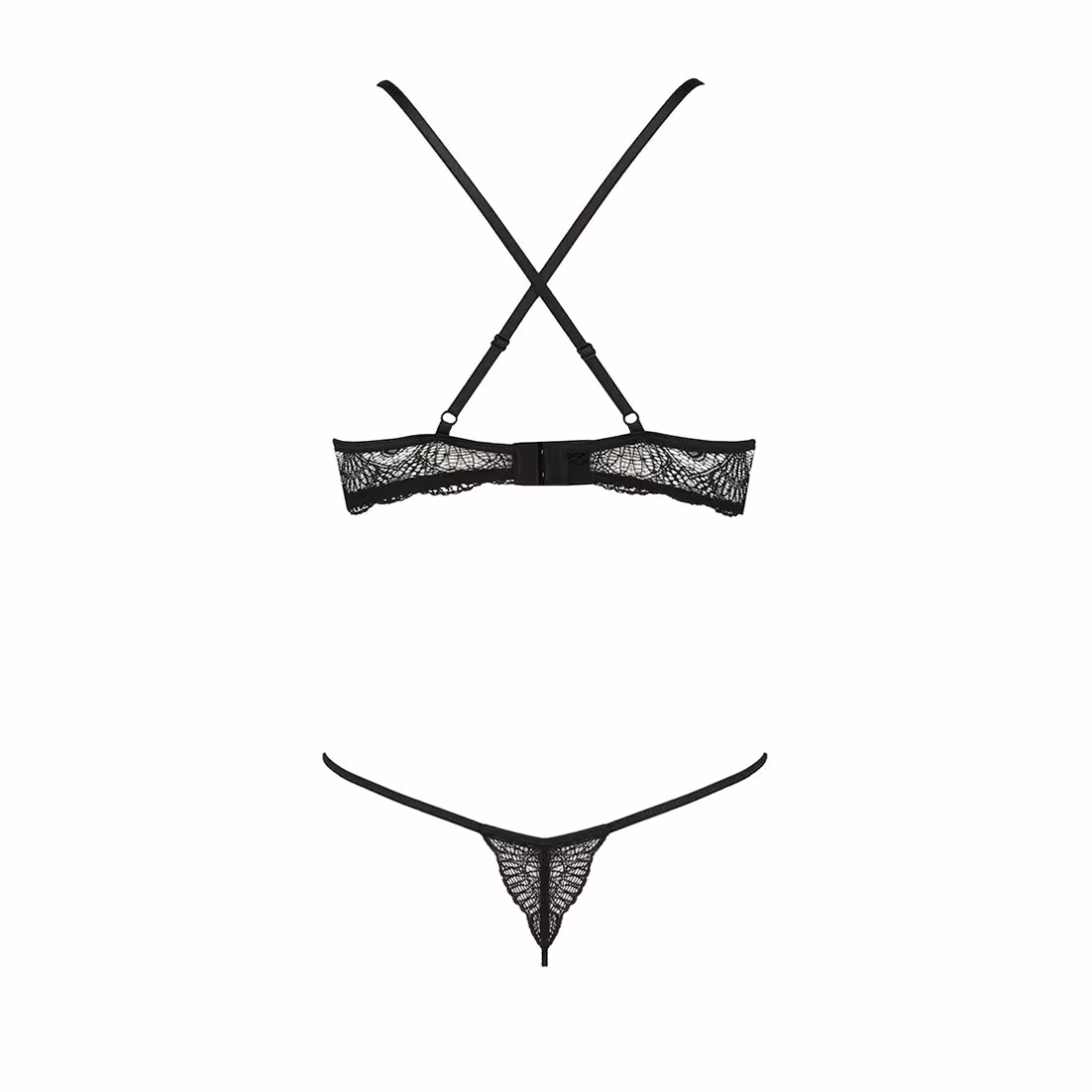 Комплект білизни Passion Exclusive QUENTRIS BIKINI L/XL, black, стрінги і напіввідкритий ліф — фото 6