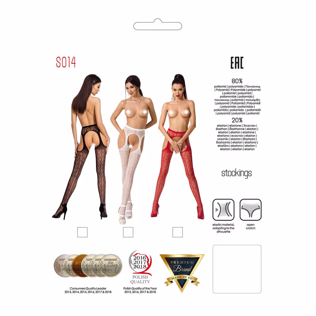 Мереживні колготки-бодістокінги Passion S014 One Size, White, імітація панчіх та пояса з гартерами — фото 5