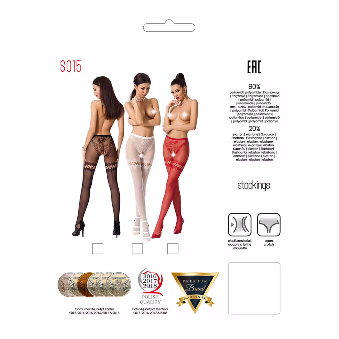 Сітчасті колготки з відкритим доступом Passion S015 One Size, White, імітація панчіх і трусиків — фото 5