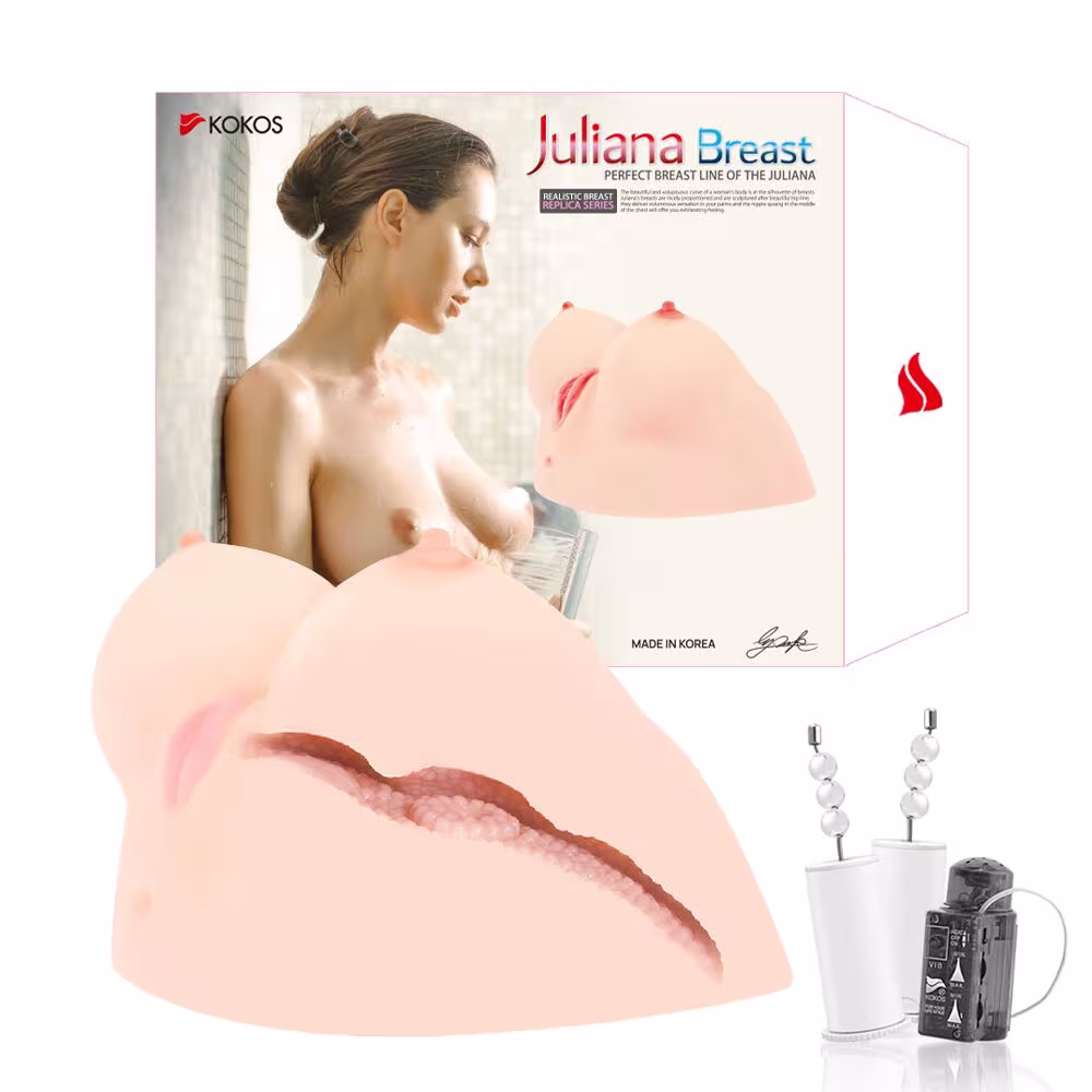 Мастурбатор Kokos Juilana Breast 2WayPlus з функцією масажу та вібрацією — фото 8