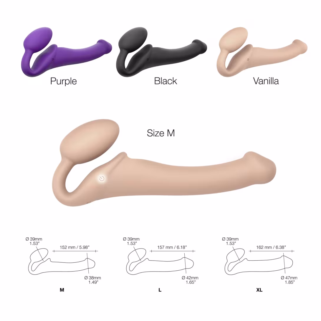 Безремінний страпон з вібрацією Strap-On-Me Vibrating Flesh M, діаметр 3,3см, пульт ДК, регульований — фото 4