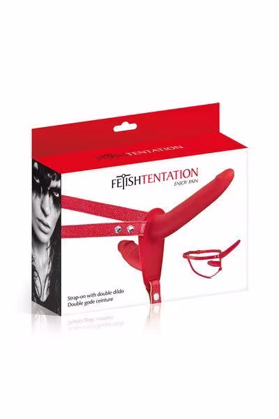 Подвійний страпон Fetish Tentation Strap-On with Double Dildo Red (м'яте паковання!!!) — фото 3