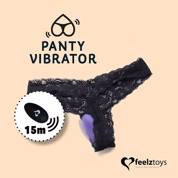 Вібратор в трусики FeelzToys Panty Vibrator Black з пультом ДК, 6 режимів роботи, сумочка-чохол — фото 3