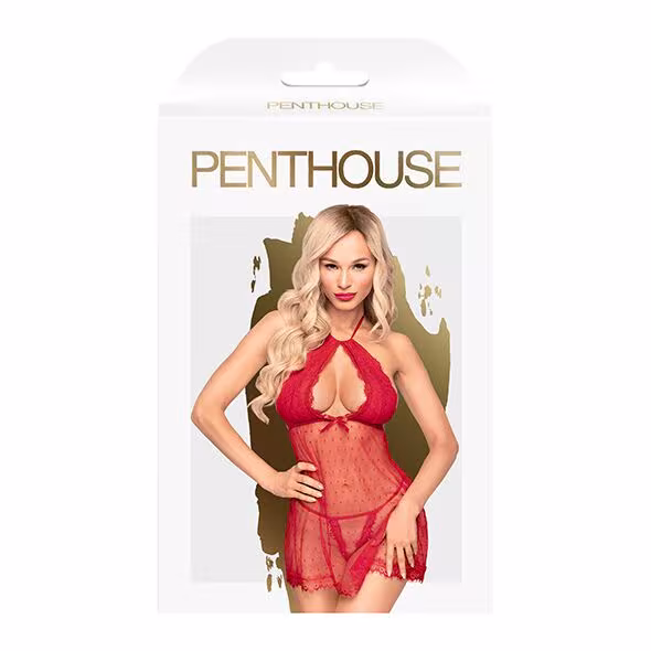 Комплект сорочка у стилі 60-х та трусики з доступом Penthouse - Libido Boost Red M/L — фото 3