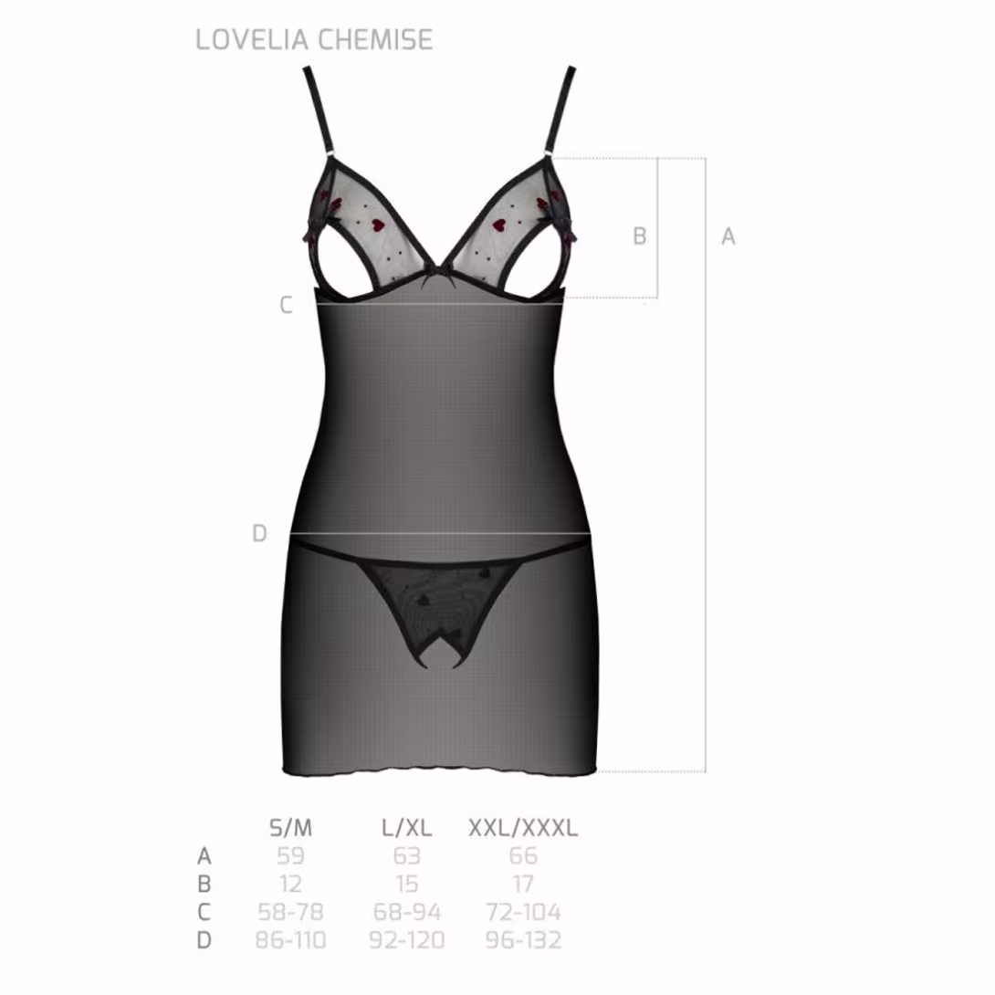 Сорочка з вирізами на грудях, стрінги Passion LOVELIA CHEMISE XXL/XXXL, black — фото 7