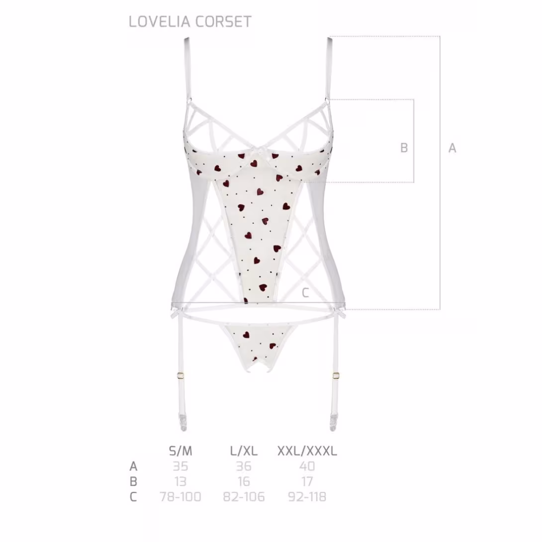 Корсет з підв'язками, стрінги Passion LOVELIA CORSET L/XL, white — фото 7