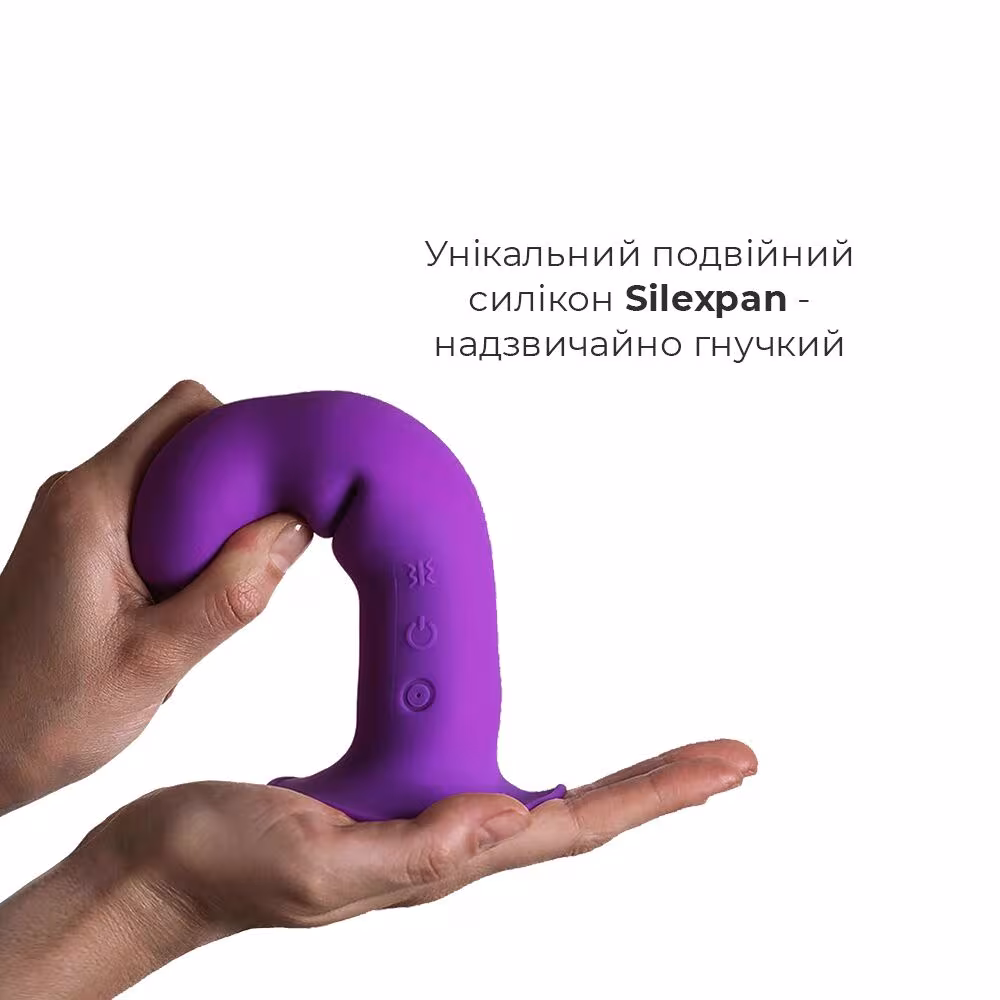 Двошаровий ділдо з вібрацією Adrien Lastic Hitsens 3 Purple, відмінно для страпона, діаметр 4 см, до — фото 3