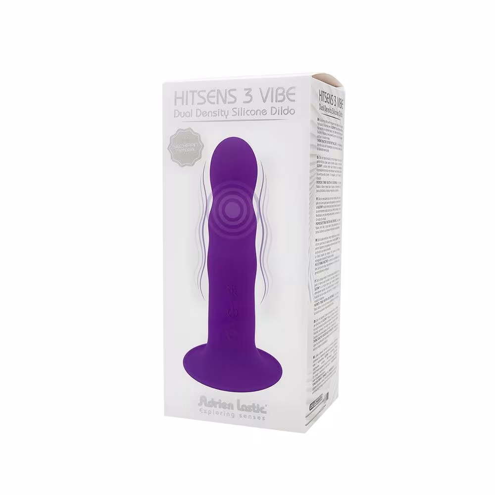 Двошаровий ділдо з вібрацією Adrien Lastic Hitsens 3 Purple, відмінно для страпона, діаметр 4 см, до — фото 6