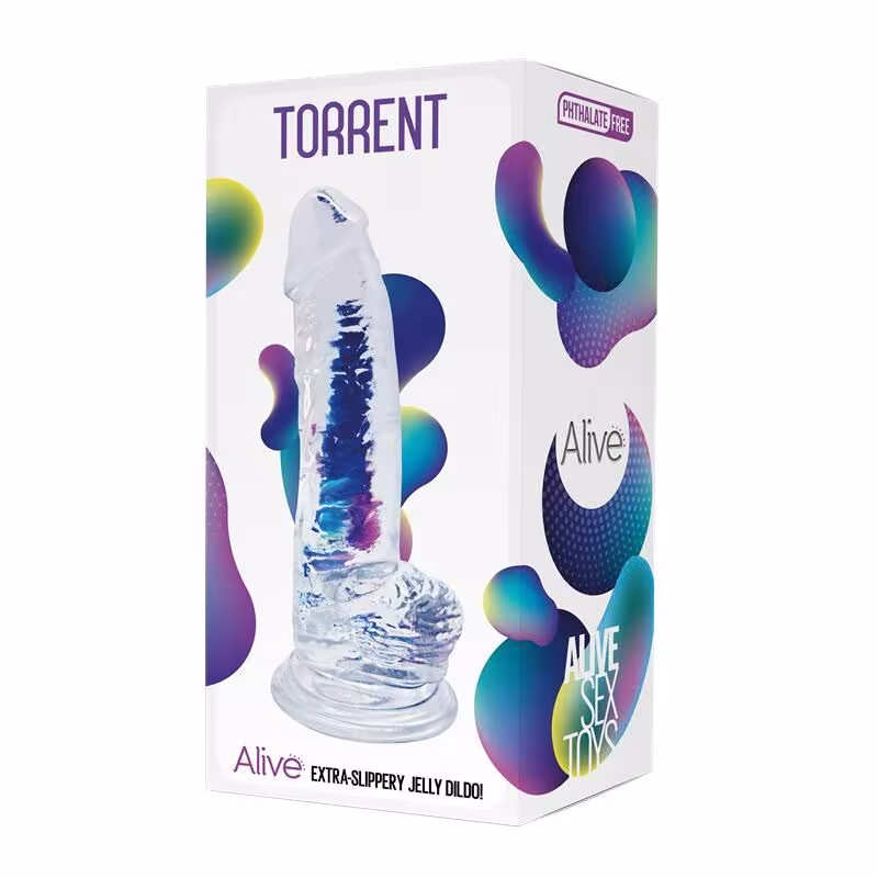 Прозорий фалоімітатор Alive Jelly Dildo Torrent, ТПЕ, присоска, діаметр 4.5см, довжина 20,6см — фото 2