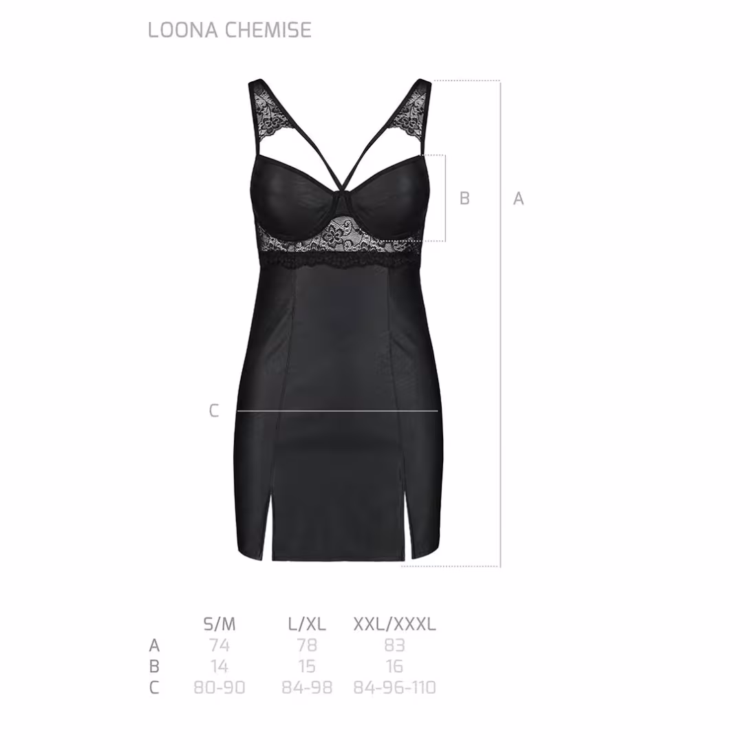 Бебі-дол з еко-шкіри та мережива Passion LOONA CHEMISE S/M, black — фото 7