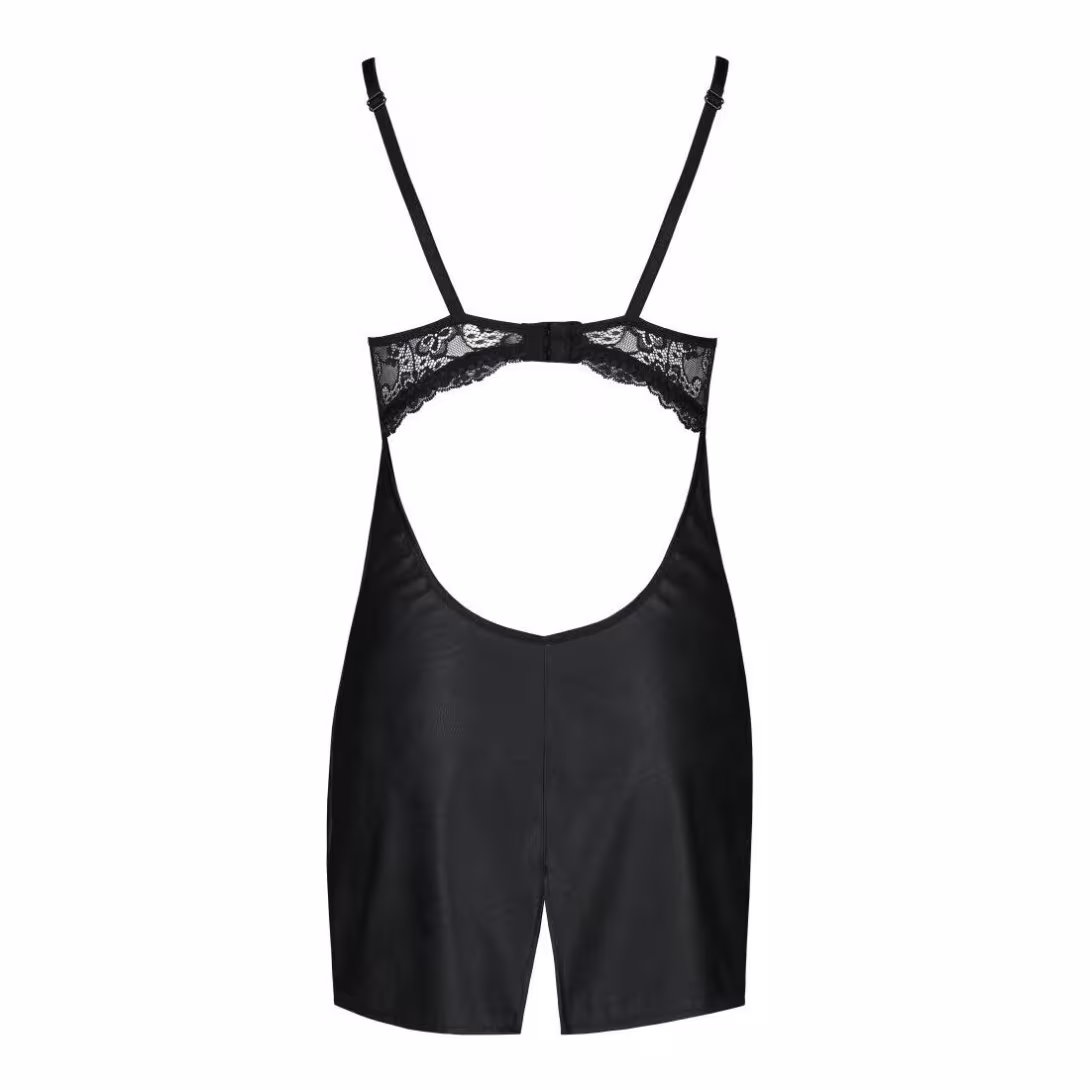 Бебі-дол з еко-шкіри та мережива Passion LOONA CHEMISE S/M, black — фото 6