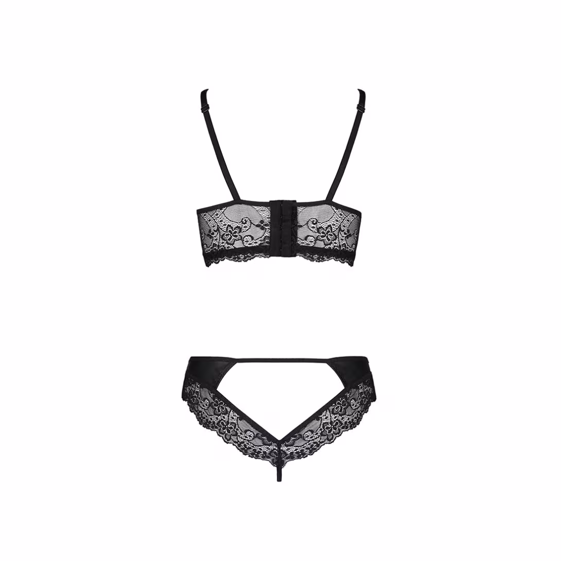 Комплект з еко-шкіри та мережива Passion LOONA SET S/M, black, бра і трусики — фото 6