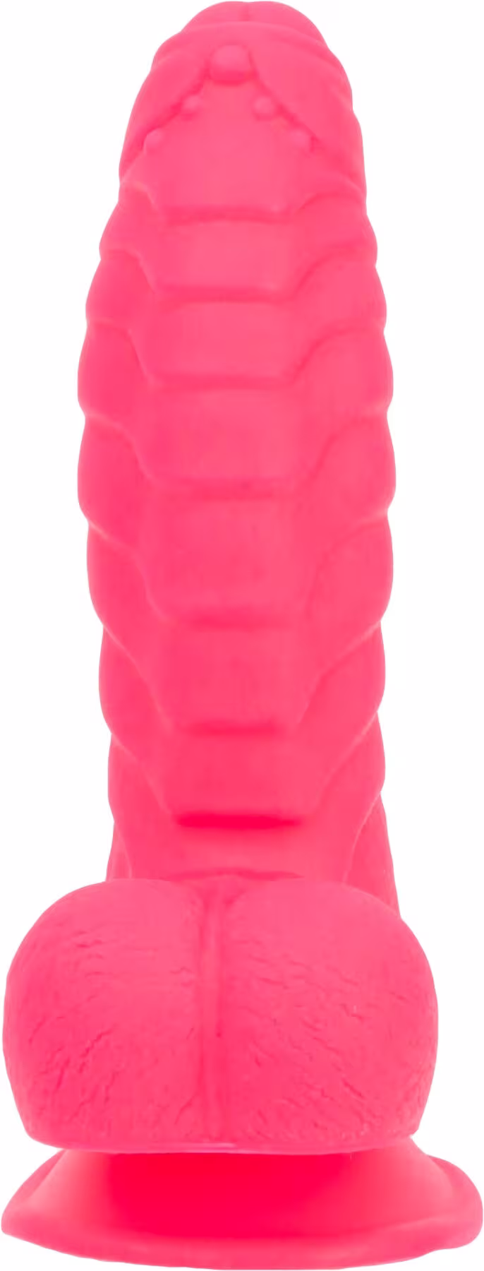 Ребристий фалоімітатор на присосці ADDICTION — Tom 7″ Dildo With Balls — Pink, віброкуля в подарунок — фото 2