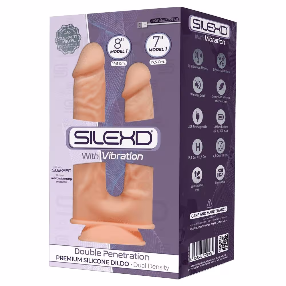 Фалоімітатор подвійний з вібрацією SilexD Double Gusto Flesh Motor (Model 1 size 8" & 7"), двошарови — фото 3