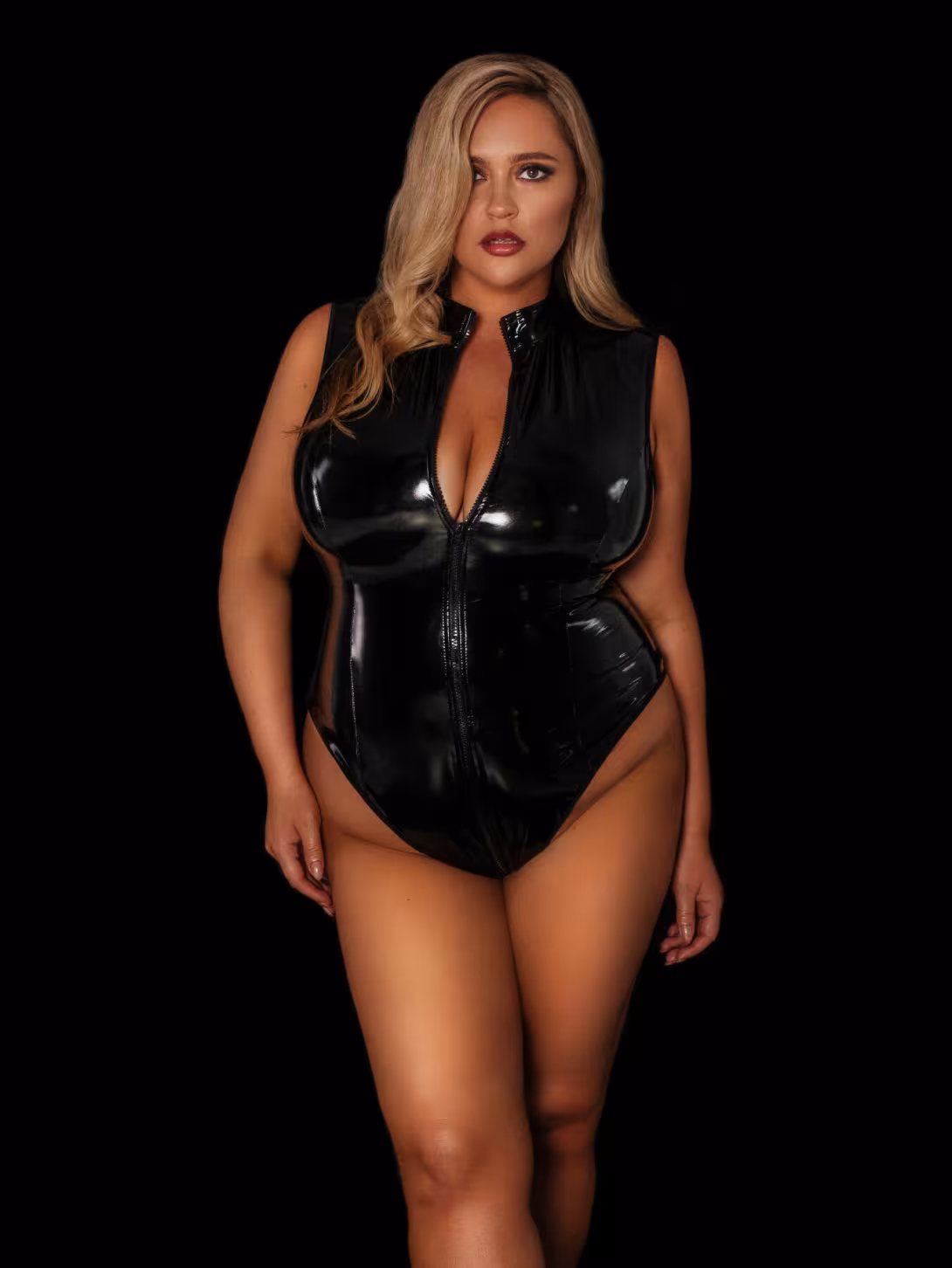 Комбідрес лакований чорний "Зухвала Стелла" XXXXL, блискавка на все тіло — фото 2
