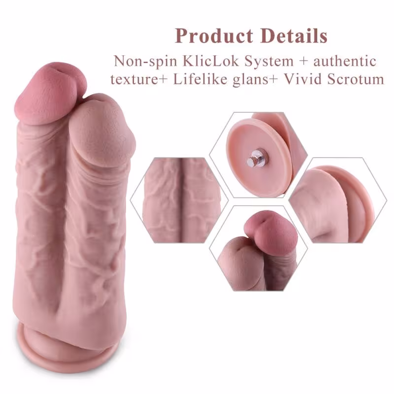 Подвійний дилдо для секс-машин Hismith 8.5″ Two Cocks One Hole Silicone Dildo — фото 2