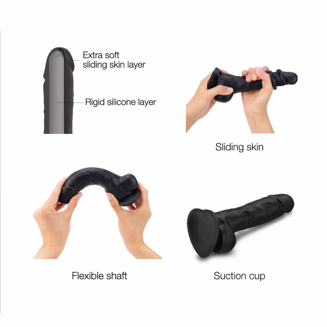 Реалістичний фалоімітатор Strap-On-Me Sliding Skin Realistic Dildo Black XL, ефект рухливої шкіри — фото 3