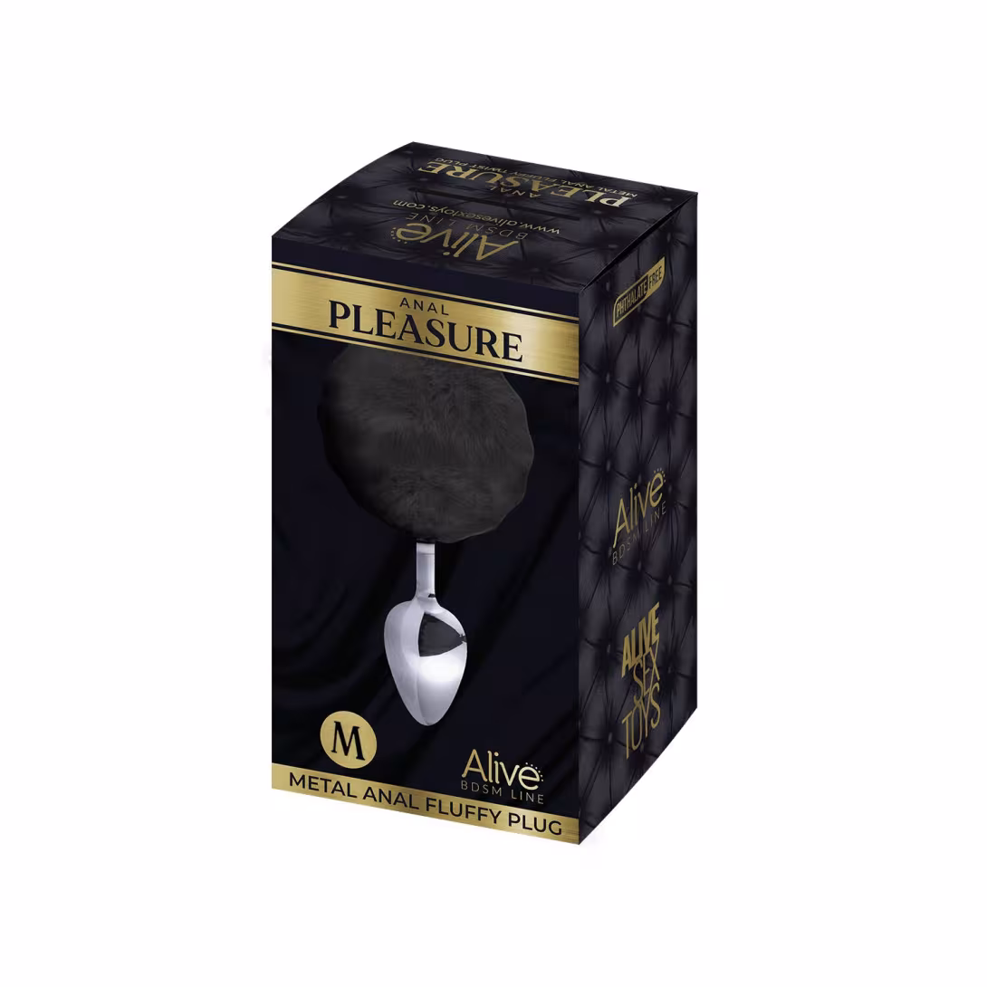 Металева анальна пробка Кролячий хвостик Alive Fluffy Plug M Black, діаметр 3,4 см — фото 2