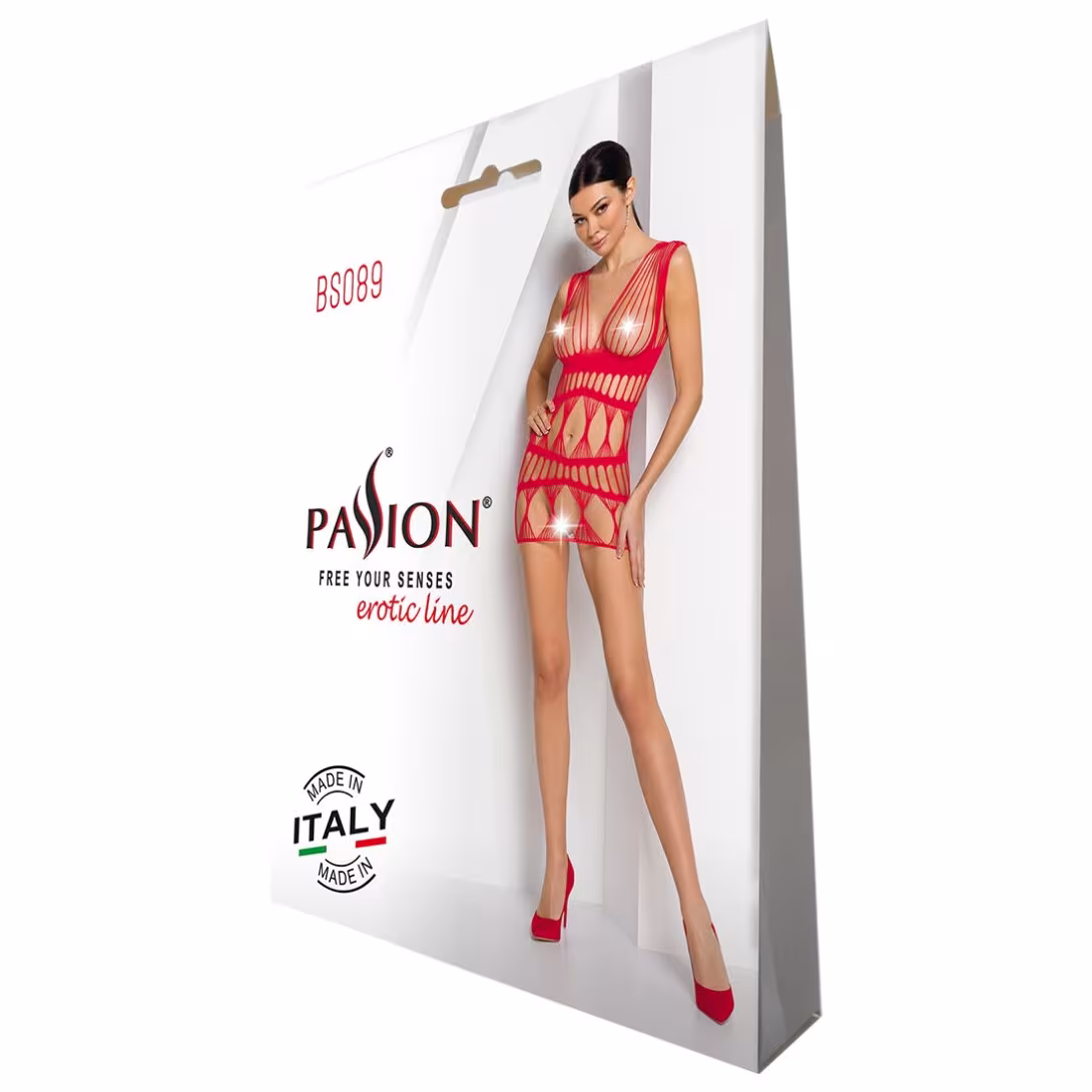 Бодістокінг-сукня Passion BS089 red, міні, плетіння у вигляді павутини — фото 6
