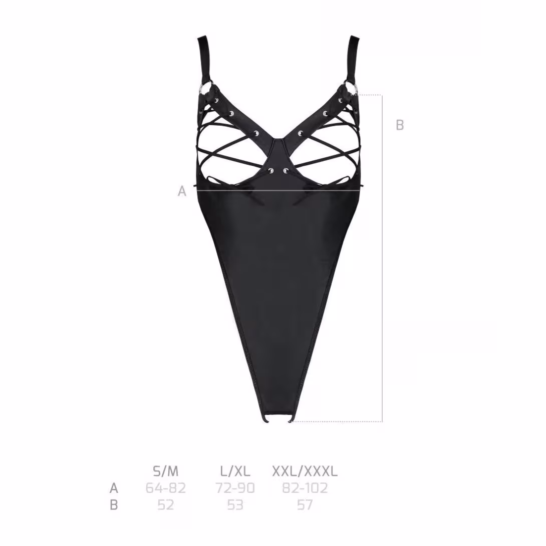 Боді з екошкіри Passion CELIN BODY L/XL, black, з доступом, відкритий — фото 7