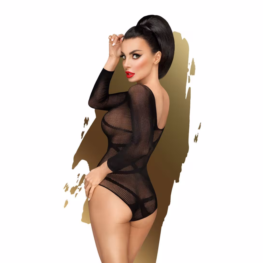 Боді Penthouse High On Love XL Black, глибокий виріз на спині, імітація стреп — фото 2