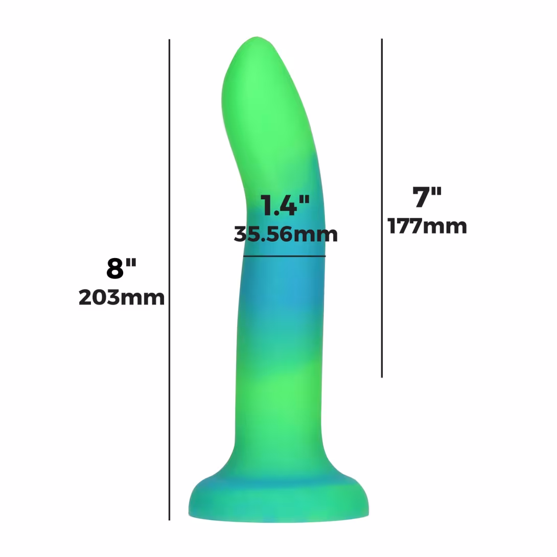 Фалоімітатор, що світиться в темряві, ADDICTION Rave 8″, Glow in the Dark Dildo Blue Green, 20,3 см — фото 4