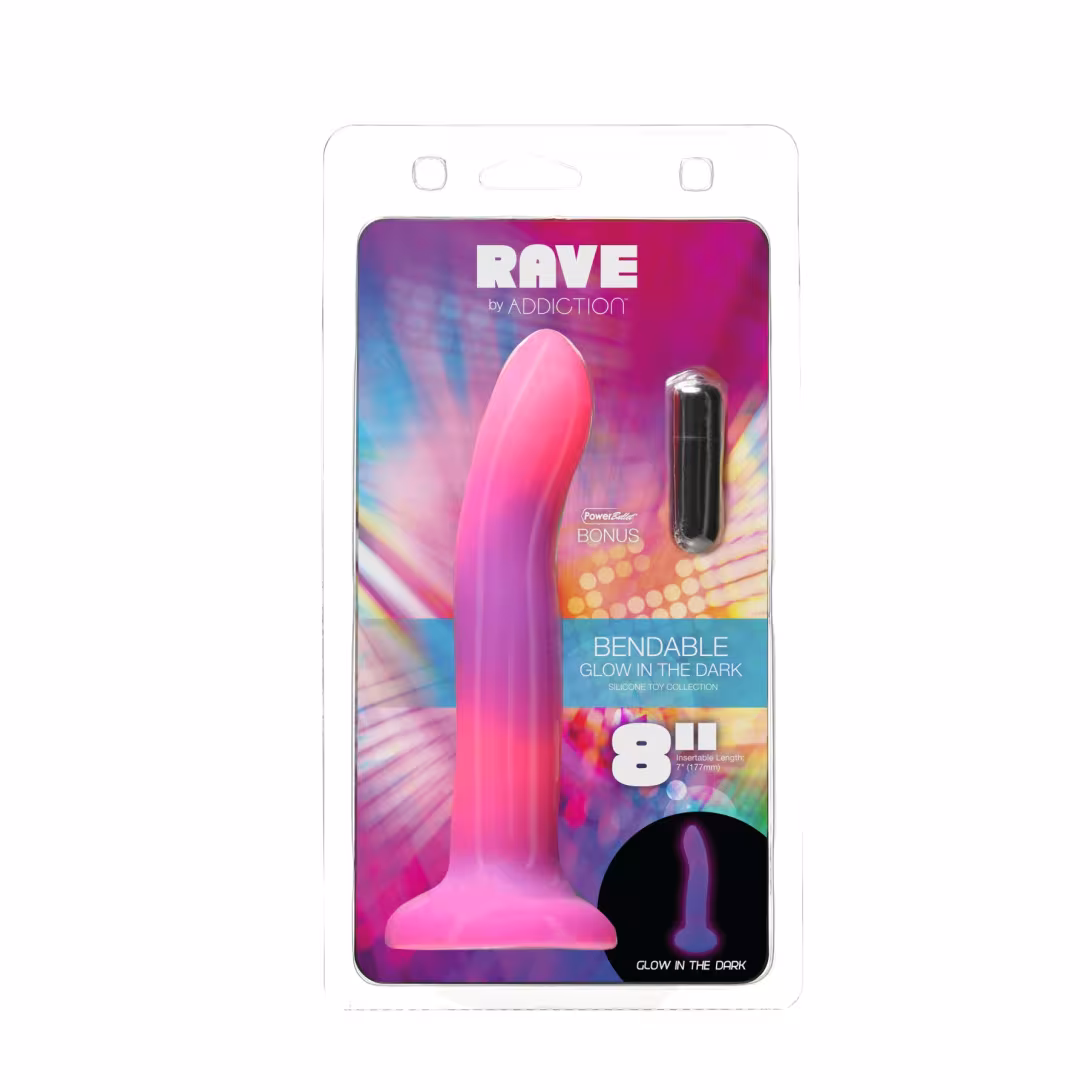 Фалоімітатор, що світиться в темряві, ADDICTION Rave 8″, Glow in the Dark Dildo Pink Purple, 20,3 см — фото 8