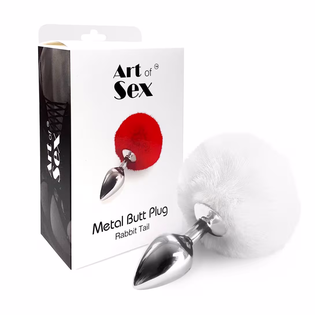 Металева анальна пробка М Art of Sex - Metal Butt plug Rabbit Tail White, діаметр 3,4 см — фото 3