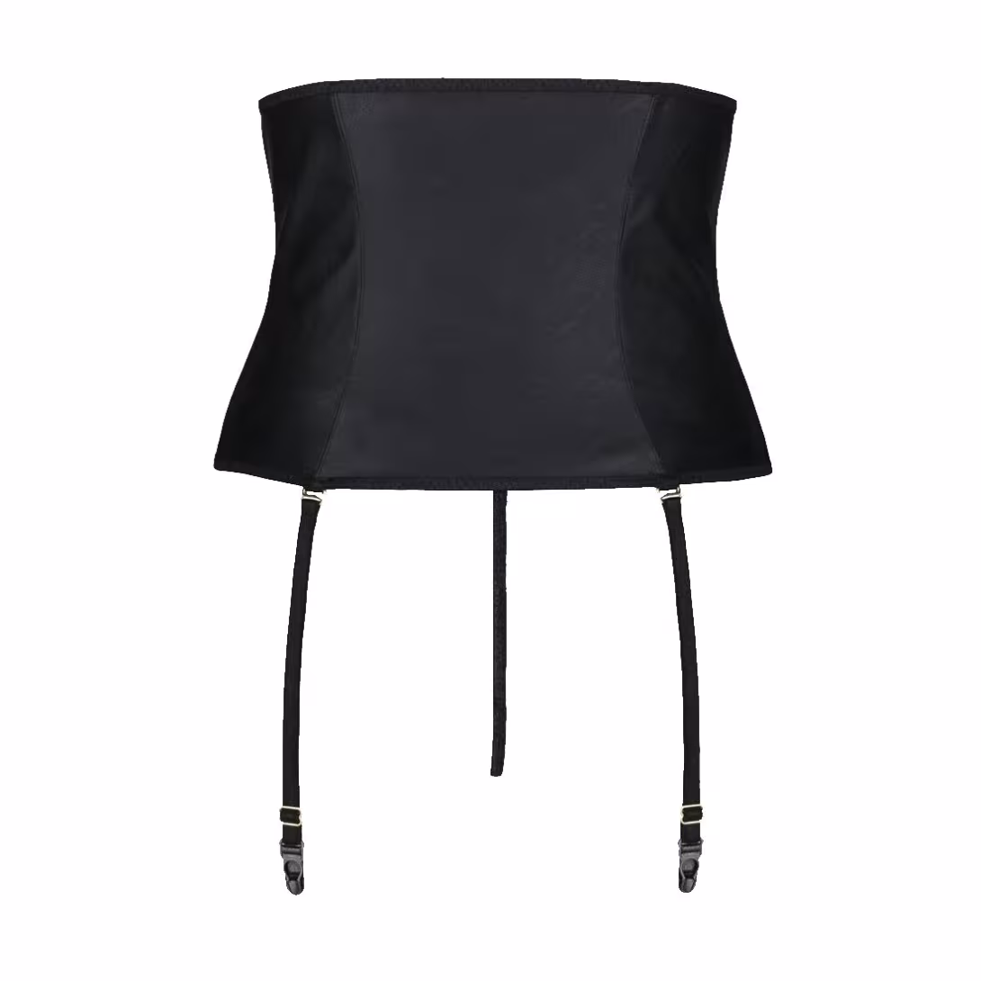 Пояс-корсет з екошкіри Passion CELINE SET with Open Bra 4XL/5XL, black, шнурівка, пажі, стрінги — фото 4