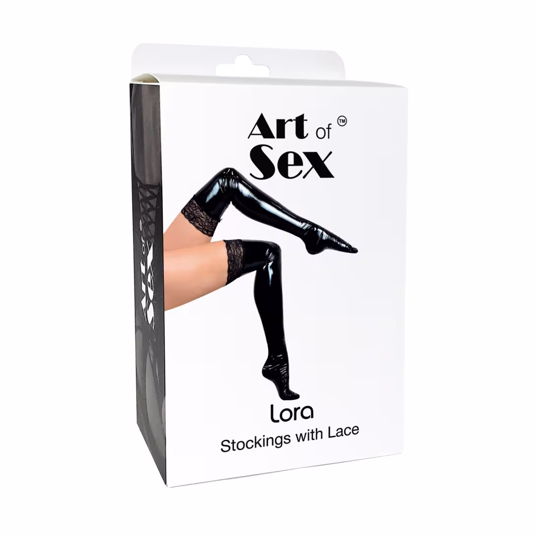 Сексуальні вінілові панчохи Art of Sex - Lora з мереживом, розмір M, колір чорний — фото 3