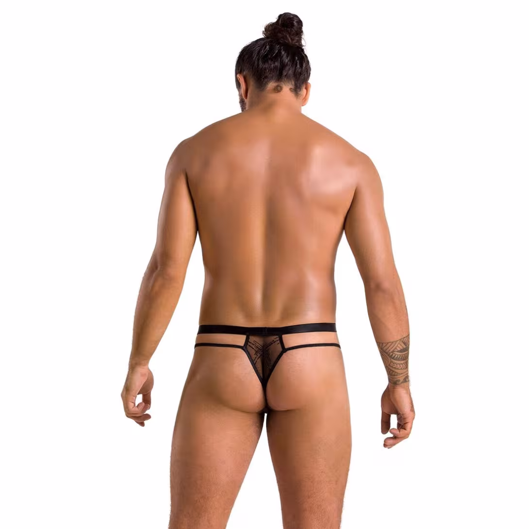 Чоловічі прозорі стринги Passion 029 THONG COLLIN XXL/XXXL Black, сітка — фото 4