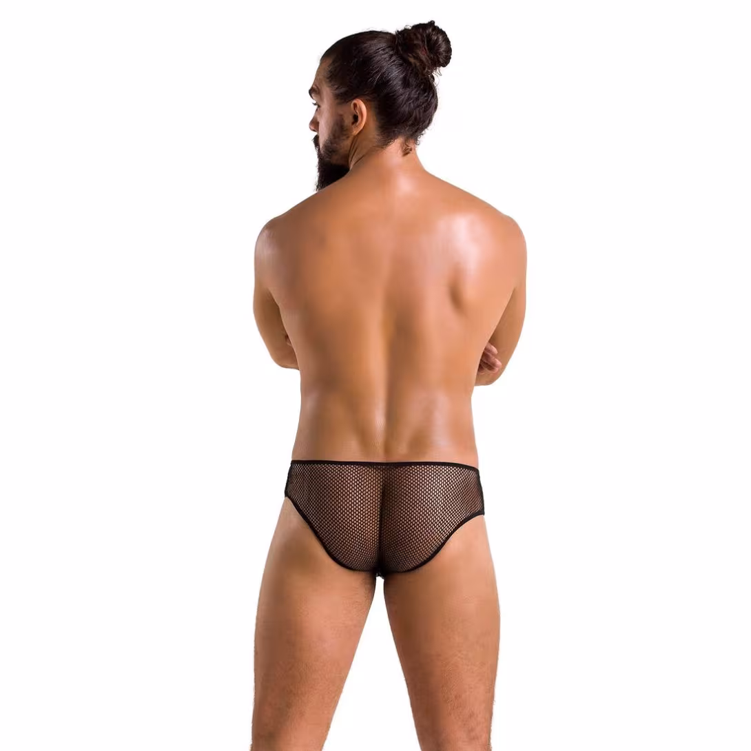 Чоловічі труси зі шнурівкою Passion 035 SLIP RICHARD XXL/XXXL Black, екошкіра, сітка — фото 4