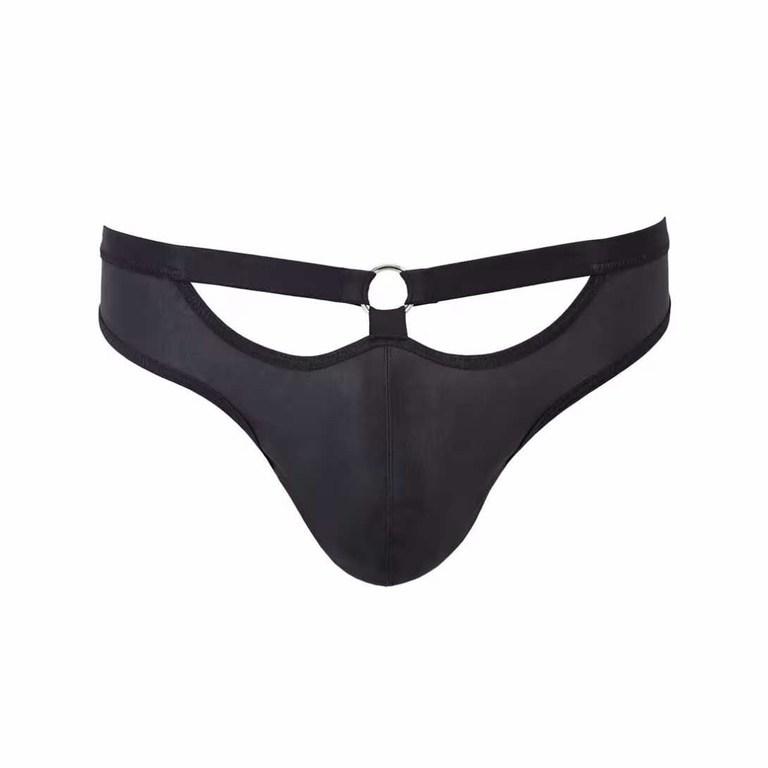 Чоловічі сліпи з вирізами Passion 041 SLIP JOE S/M, Black екошкіра, відкриті сідниці — фото 5
