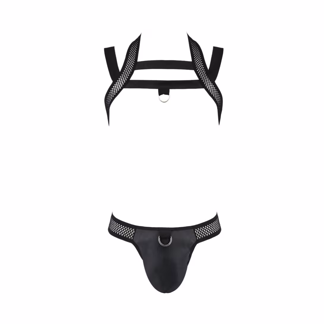 Комплект чоловічої білизни з кріпленнями Passion 043 JACOB L/XL Black, труси, шлейки — фото 5