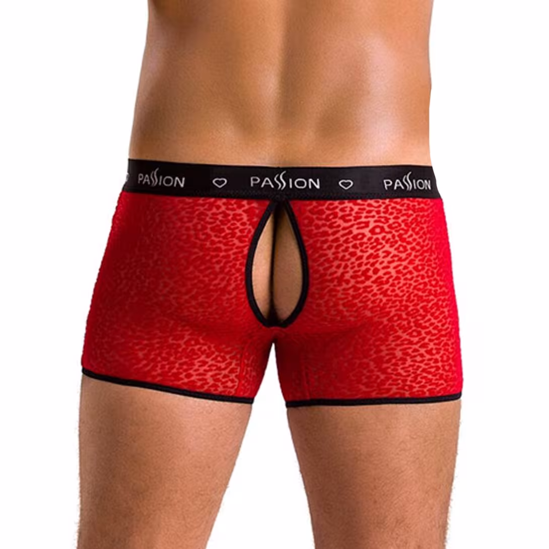 Чоловічі прозорі боксери Passion 046 SHORT PARKER S/M Red, сітка, під леопард — фото 2