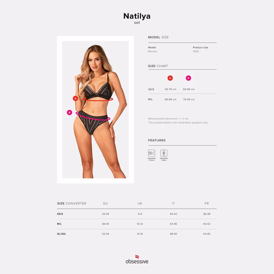 Комплект білизни Obsessive Natilya 2-pcs set XS/S, black, бюстгальтер, трусики — фото 7
